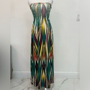 Multicolor Strapless Maxi Dress